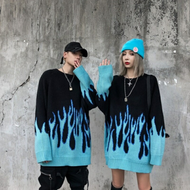 ファイヤー フレイム ニット トップス セーター ジャカード メンズ レディース 男女兼用 ユニセックス 派手 かっこいい ストリート ジャガード