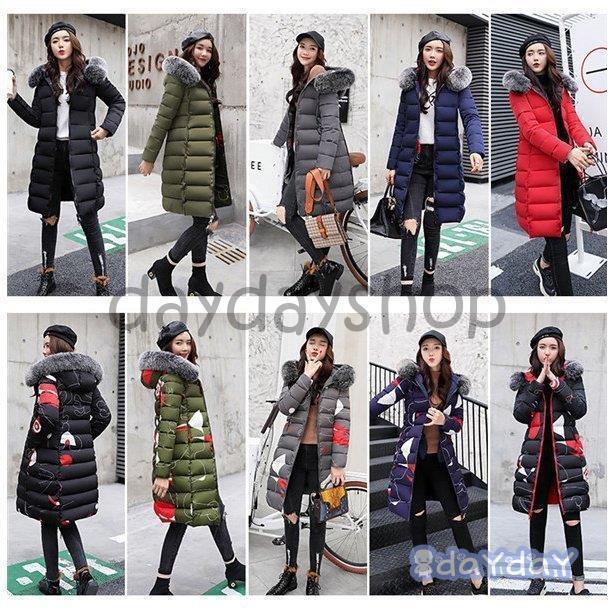 人気沸騰柄追加ダウンコートロング丈コートダウン中綿冬服ジャケットレディースフードファー付アウター暖かい防風防寒両面着れる軽量