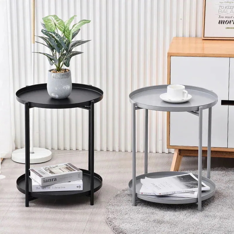 1つ買うと10個風 2段 トレイテーブル 鉄製 丸型 韓国インテリア