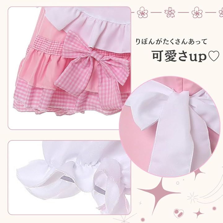 猫風 メイド服 コスプレ衣装 ロリータ レディース コスチューム ネックレス ソックス パニエ ヘッドドレス 5点セット XLサイズ( ピンク, XL)