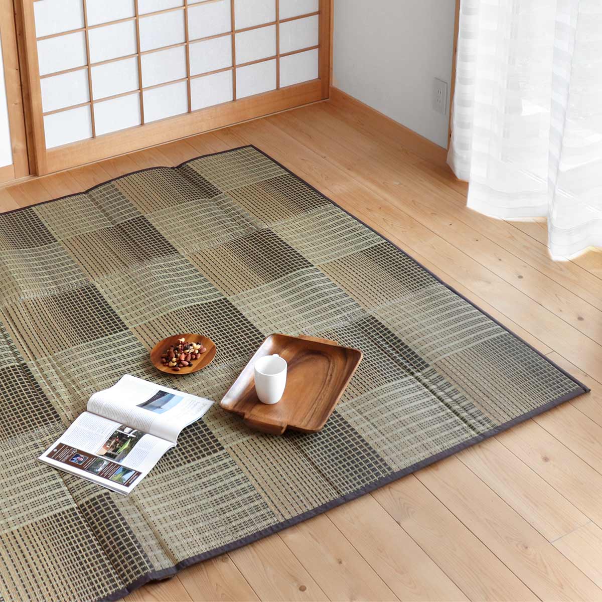 ラグ 240x240cm ラグマット 市松模様のふっくらい草ラグ クレパス ラグ 240x240cm ラグマット 市松模様のふっくらい草ラグ クレパス