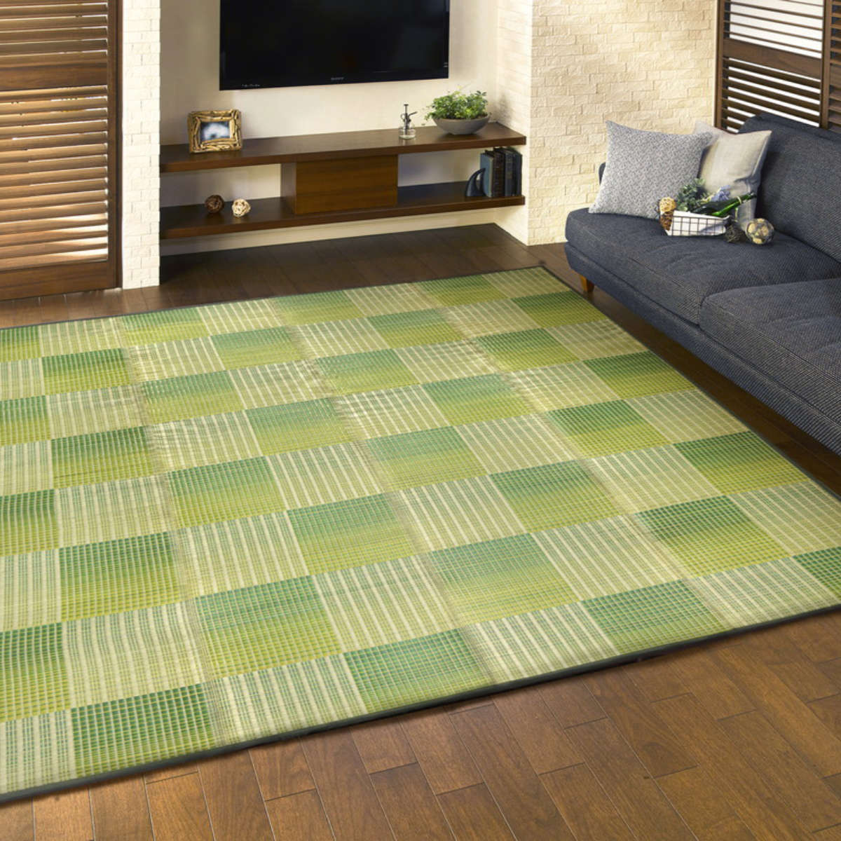 ラグ 240x240cm ラグマット 市松模様のふっくらい草ラグ クレパス ラグ 240x240cm ラグマット 市松模様のふっくらい草ラグ クレパス