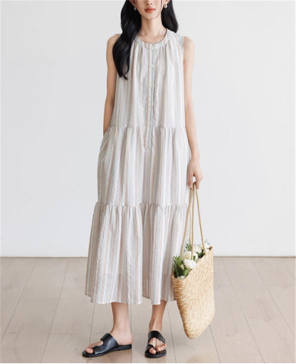 ヌキテパ　近年モデル　ストライプ ティアード ノースリーブ ワンピース NE QUITTEZ PAS!（ヌキテパ）の「＜ne Quittez pas＞NE