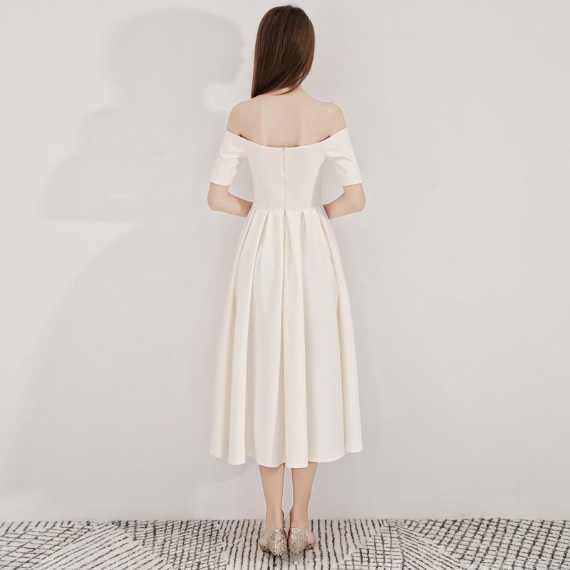 パーティードレス オフショルダー ワンピース ミモレ丈 フォーマル 20代 30代 結婚式 花嫁 着痩せ 二次会 ブライドメイド 大きいサイズ 袖あり 黒 レッド