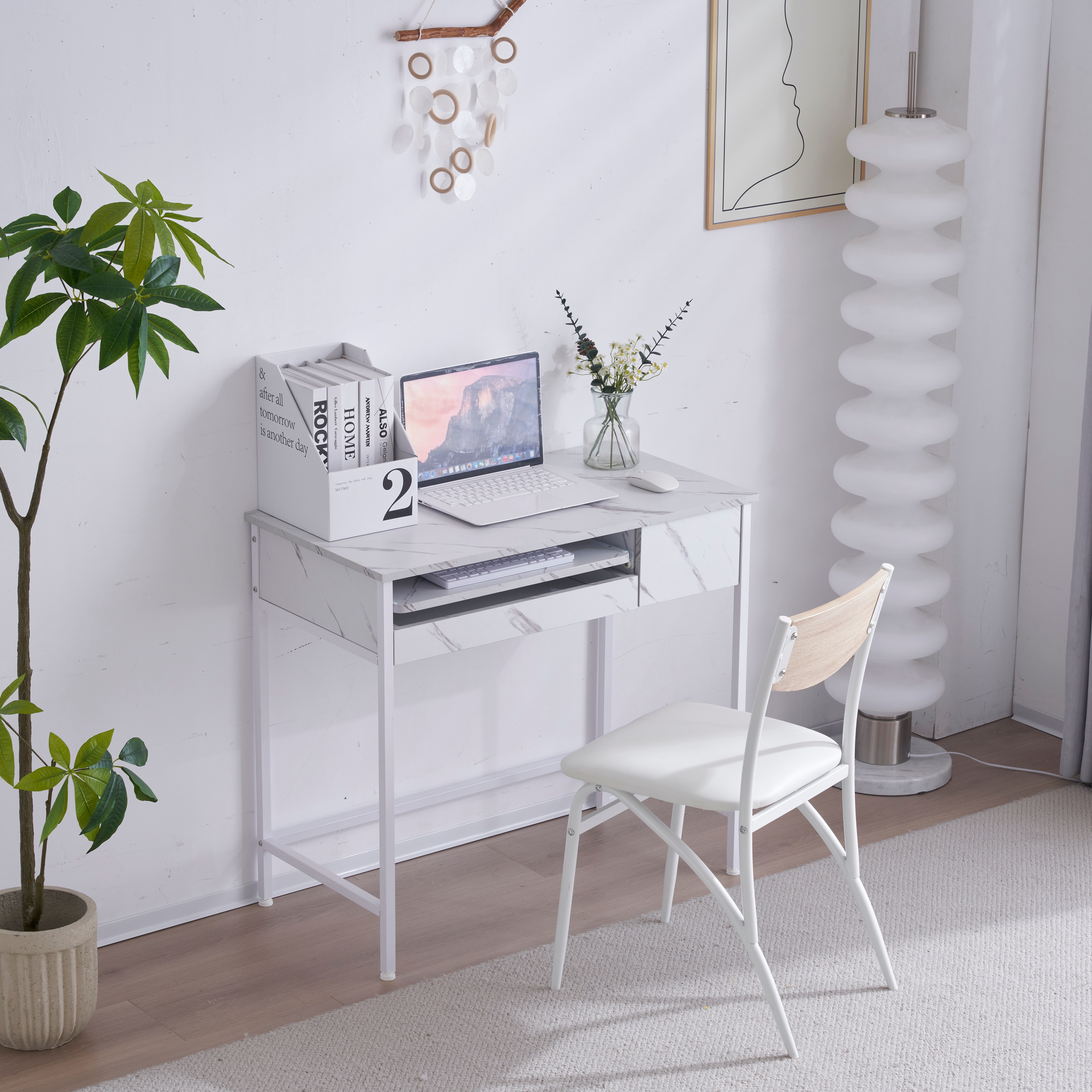 【大好評！最安値挑戦!】パソコンデスク 引き出し付き 収納台 pcデスク 机 大理石柄 おしゃれ キーボード付 ミシン台 学習机 勉強机 新作 China WhiteC605