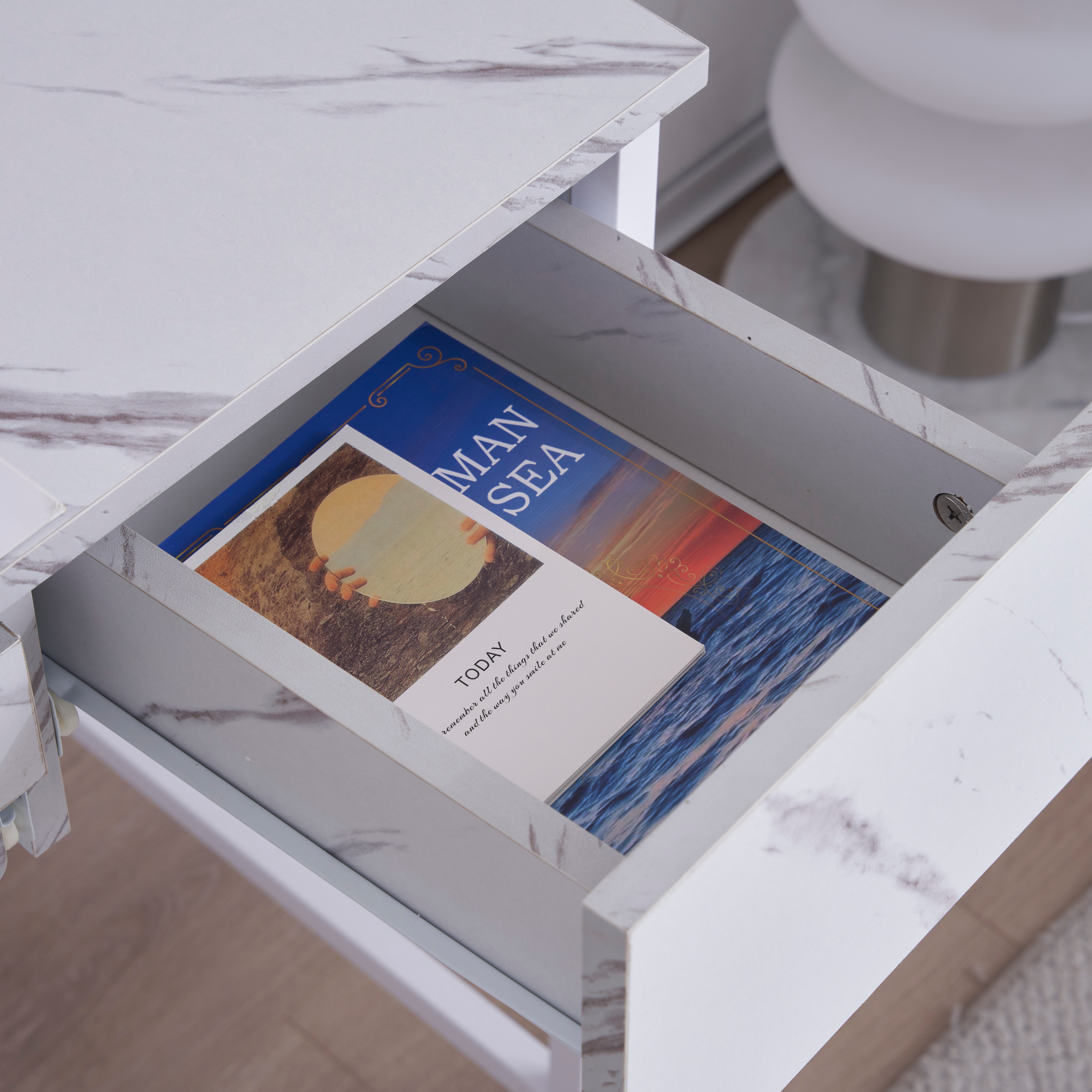 【大好評！最安値挑戦!】パソコンデスク 引き出し付き 収納台 pcデスク 机 大理石柄 おしゃれ キーボード付 ミシン台 学習机 勉強机 新作 China WhiteC605