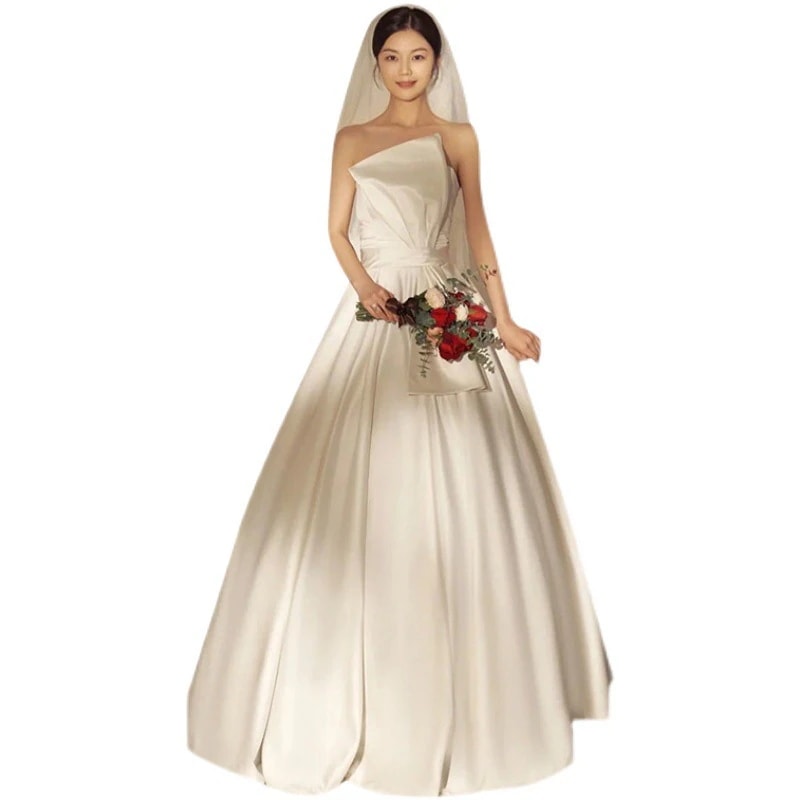 韓国ワンピース パーティー 誕生日 演奏会 花嫁 司会 胸を拭くウェディング気質シンプルサテン