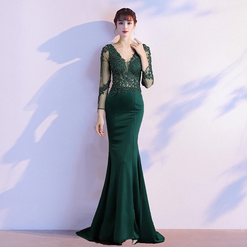 パーティードレス次総会ドレスフィッシュテールドレス2025しい長袖宴会イブニングドレス パーティードレス次総会ドレスフィッシュテールドレス2025しい長袖宴会イブニングドレス