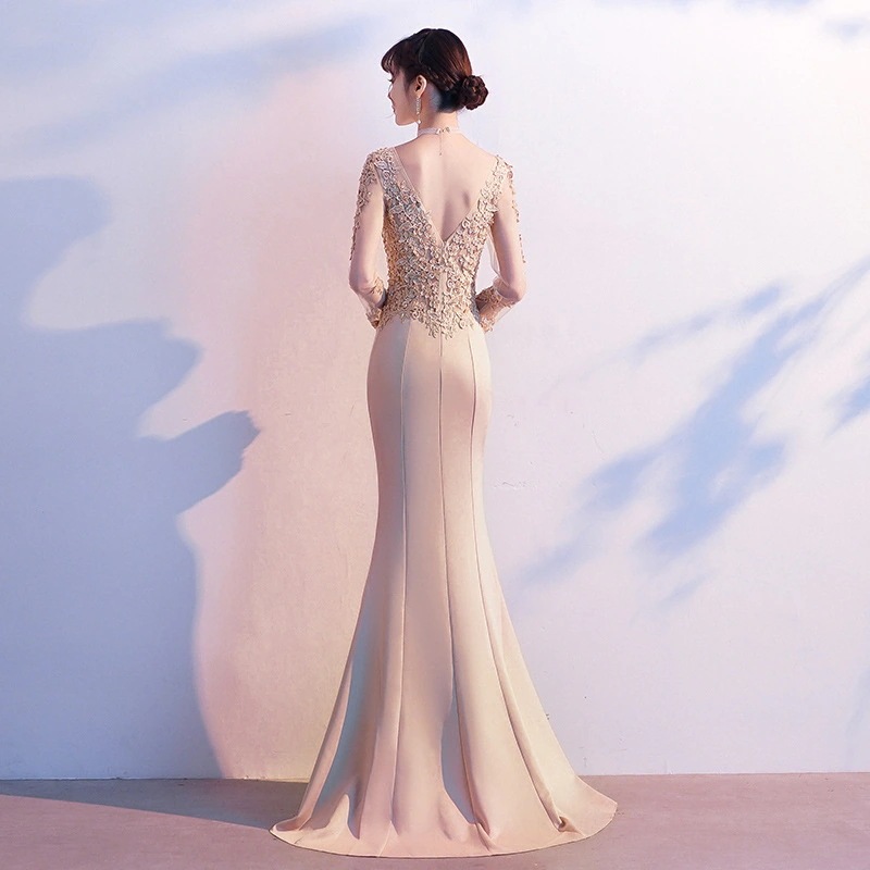 パーティードレス次総会ドレスフィッシュテールドレス2025しい長袖宴会イブニングドレス パーティードレス次総会ドレスフィッシュテールドレス2025しい長袖宴会イブニングドレス