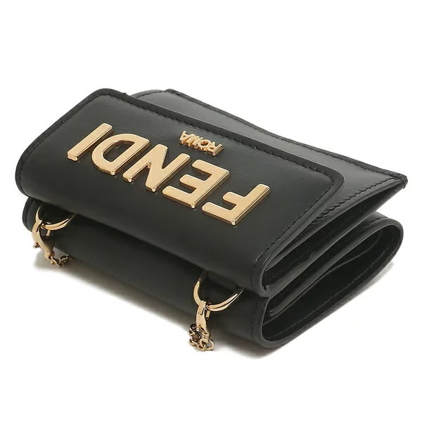 mashi※ FENDI スタッズ付き三つ折り財布 ブラック Brandol / FENDI フェンディ 三つ折り財布 ロゴ FF柄 型押し