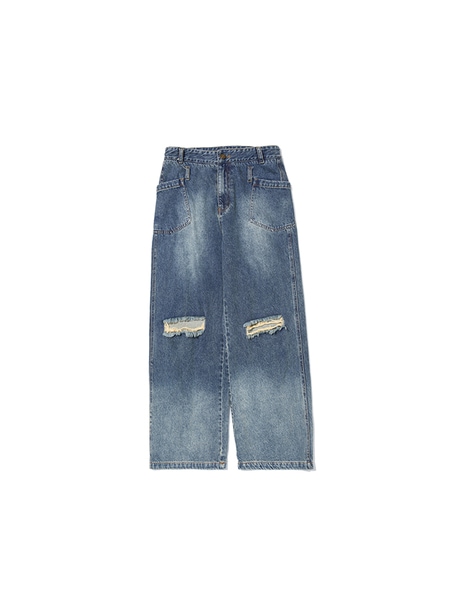 ハイウエスト ストレート リップド ジーンズ