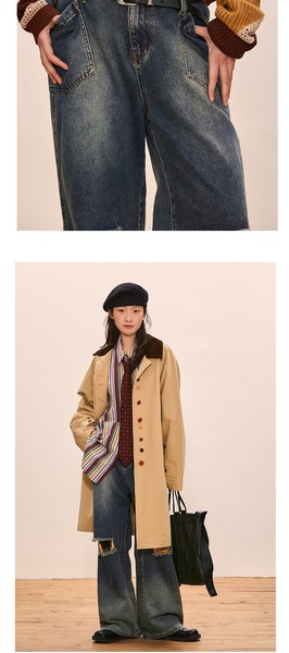 ハイウエスト ストレート リップド ジーンズ