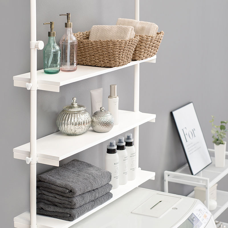 洗濯機ラック 幅70cm 3段 突っ張り式 棚 ラック 突っ張りラック 収納 タオル 洗剤 ランドリー 洗面所 トイレ トイレラック かわいい おしゃれ シンプル ホワイト 白 ナチュラル【Deco】