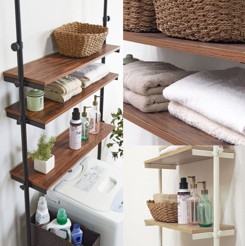 洗濯機ラック 幅70cm 3段 突っ張り式 棚 ラック 突っ張りラック 収納 タオル 洗剤 ランドリー 洗面所 トイレ トイレラック かわいい おしゃれ シンプル ホワイト 白 ナチュラル【Deco】