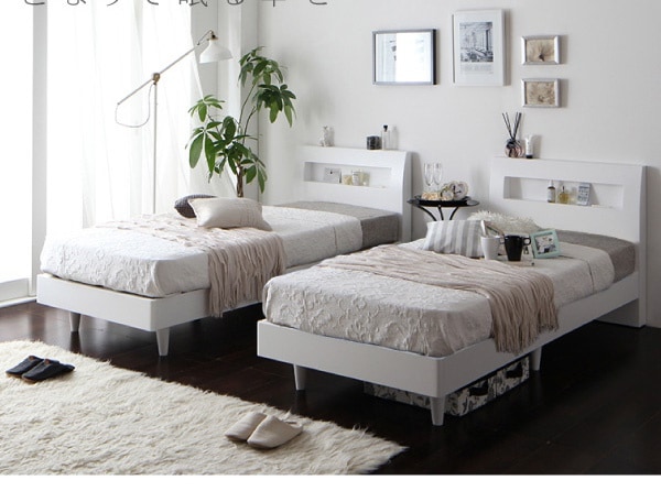 [組立設置付]棚付 すのこベッド [ウィンダミア] ベッドフレームのみ/マットレスなし クイーン(SSx2) ウェンジブラウン