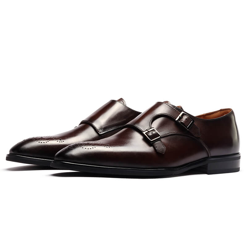 【サイズ交換無料】ビジネスシューズ メンズ革靴 モンクストラップ ダブルモンク ローファー フォーマル カジュアル 天然牛革 本革 ゴム底 木製底 通気性 結婚式 スーツ 24cm28.5cm 大き