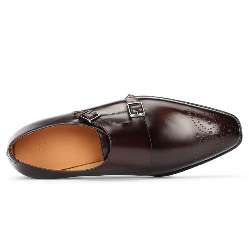 【サイズ交換無料】ビジネスシューズ メンズ革靴 モンクストラップ ダブルモンク ローファー フォーマル カジュアル 天然牛革 本革 ゴム底 木製底 通気性 結婚式 スーツ 24cm28.5cm 大き