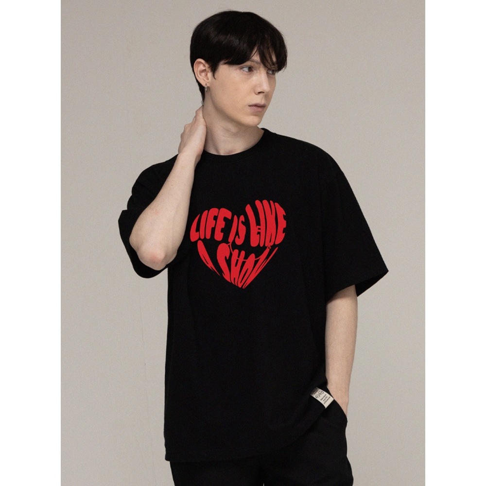 グレイバービッグライフロゴハートスマイル半袖Tシャツ 5COLOR