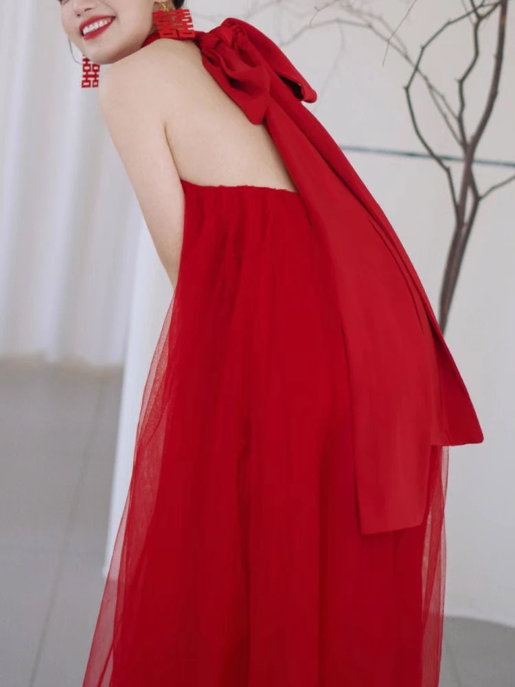 パーティードレス レッド ウエディングドレス 二次会 結婚式ドレス 安い 花嫁 フォトウエディング ビーチフォト 前撮り 後撮り 披露宴 激安 露背 リボン結び パーティードレス レッド ウエディングドレス 二次会 結婚式ドレス 安い 花嫁 フォトウエディング ビーチフォト 前撮り 後撮り 披露宴 激安 露背 リボン結び