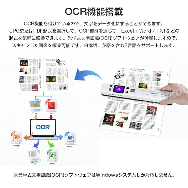 アイスキャン OCR機能搭載 ハンディスキャナー データ化 写真 文字 効率アップ 自動保存 パソコン 年賀状 プリント 周辺機器 ISCAN ハンディスキャナー