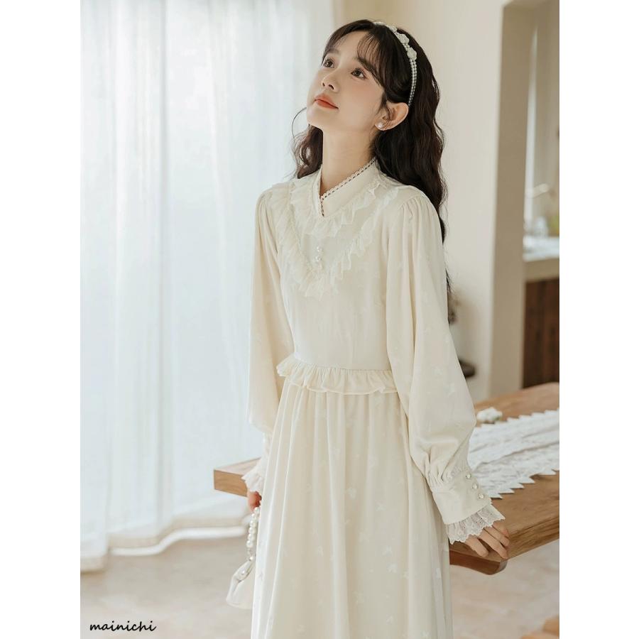 チャイナ風 ワンピース レディース チャイナ チャイナドレス チャイナボタン チャイナ服 中国風 衣装 長袖 赤 レッド 漢服 秋 大きい