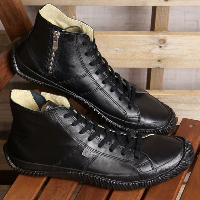 スピングル スニーカー ハイカット [SP443-05] SP-443 メンズ・レディース 日本製 カンガルーレザー サイドジップ Black ブラック 正規取扱店