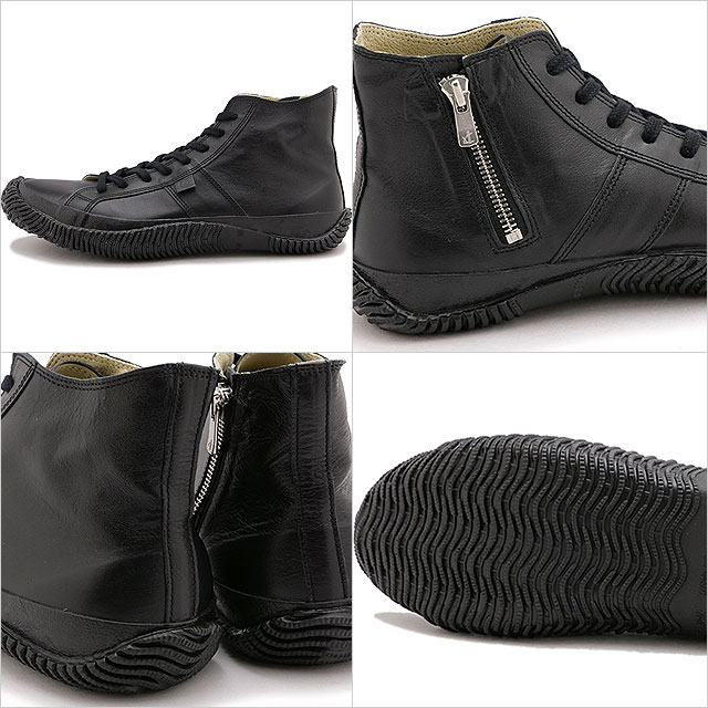 スピングル スニーカー ハイカット [SP443-05] SP-443 メンズ・レディース 日本製 カンガルーレザー サイドジップ Black ブラック 正規取扱店