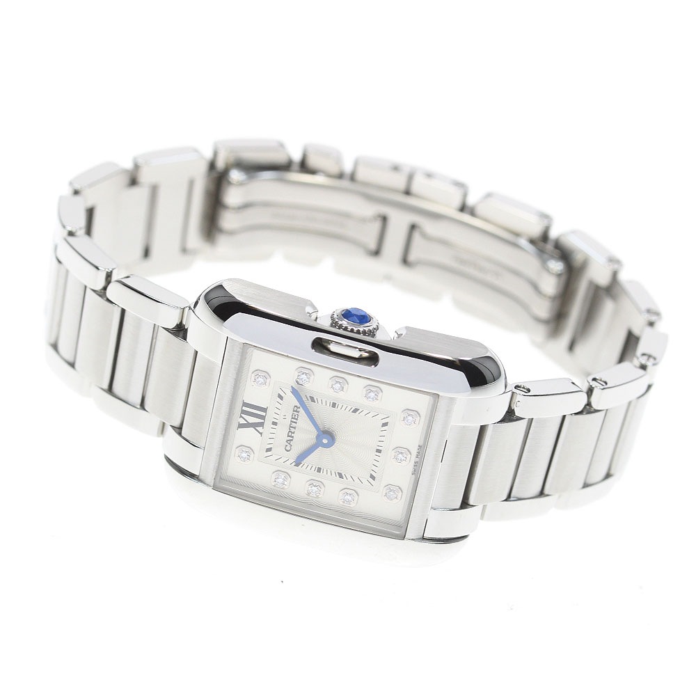 カルティエ CARTIER W4TA0003 タンクアングレーズ 11Pダイヤ クォーツ レディース 良品 _862633【中古】