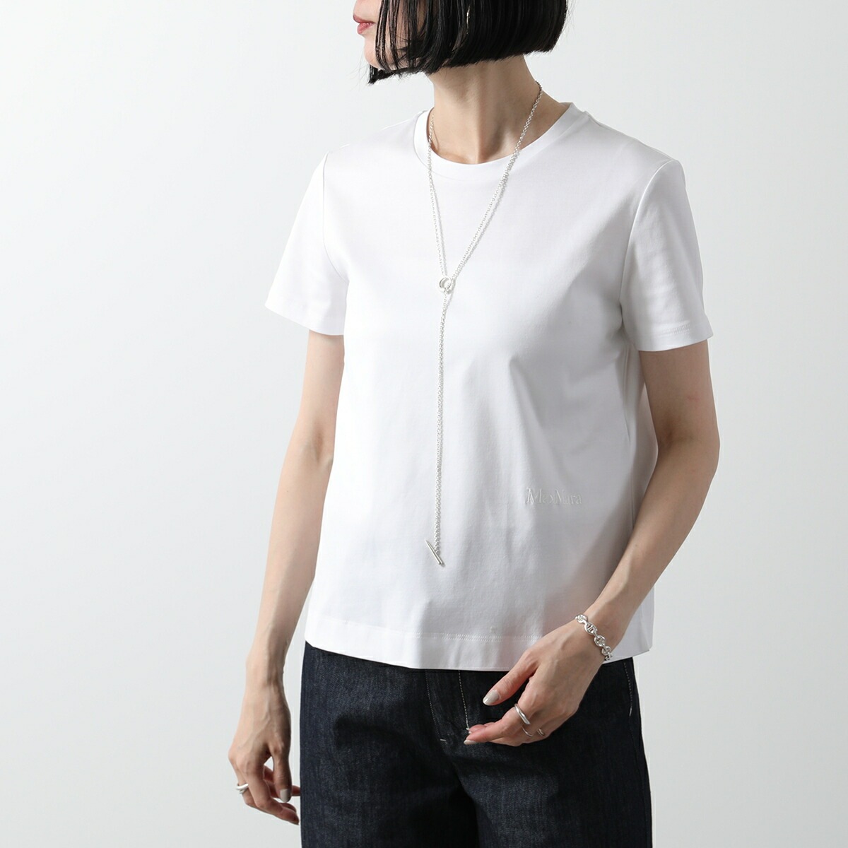 MAX MARA マックスマーラ Tシャツ NERINA ネリナ レディース 半袖 カットソー コットン クルーネック ロゴ 刺繍 カラー2色