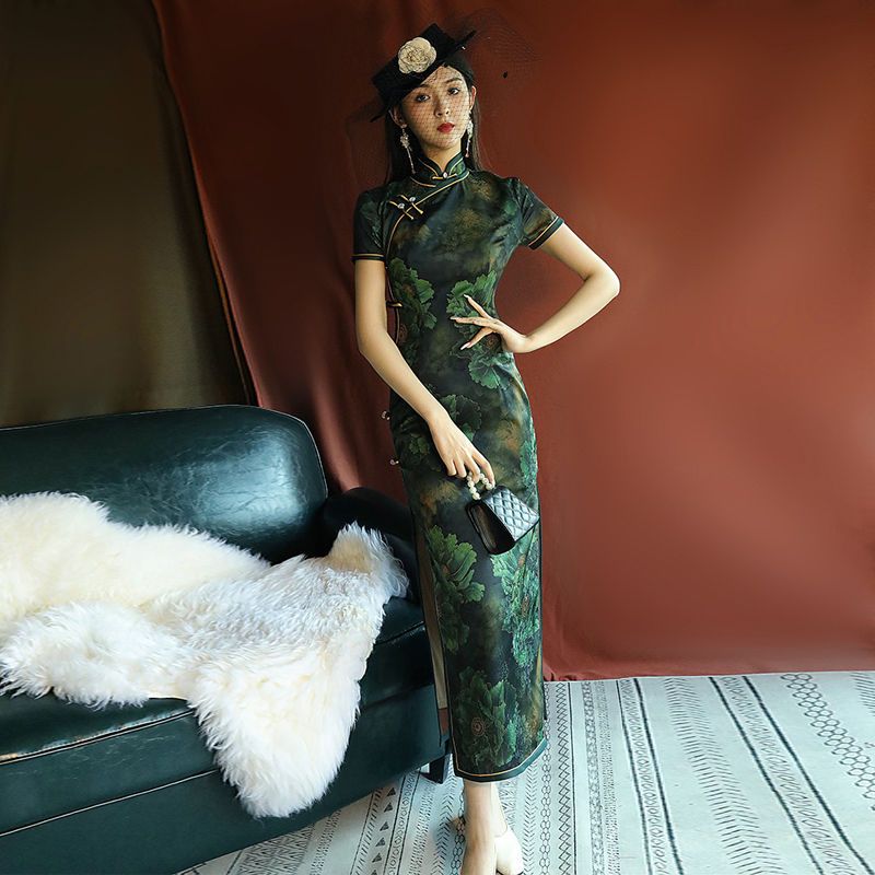 デイリーチャイナサマーロング2025改良グリーンレトロオールド上海エレガント婦人服 デイリーチャイナサマーロング2025改良グリーンレトロオールド上海エレガント婦人服