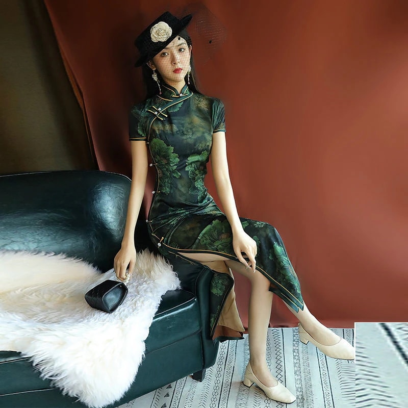 デイリーチャイナサマーロング2025改良グリーンレトロオールド上海エレガント婦人服 デイリーチャイナサマーロング2025改良グリーンレトロオールド上海エレガント婦人服