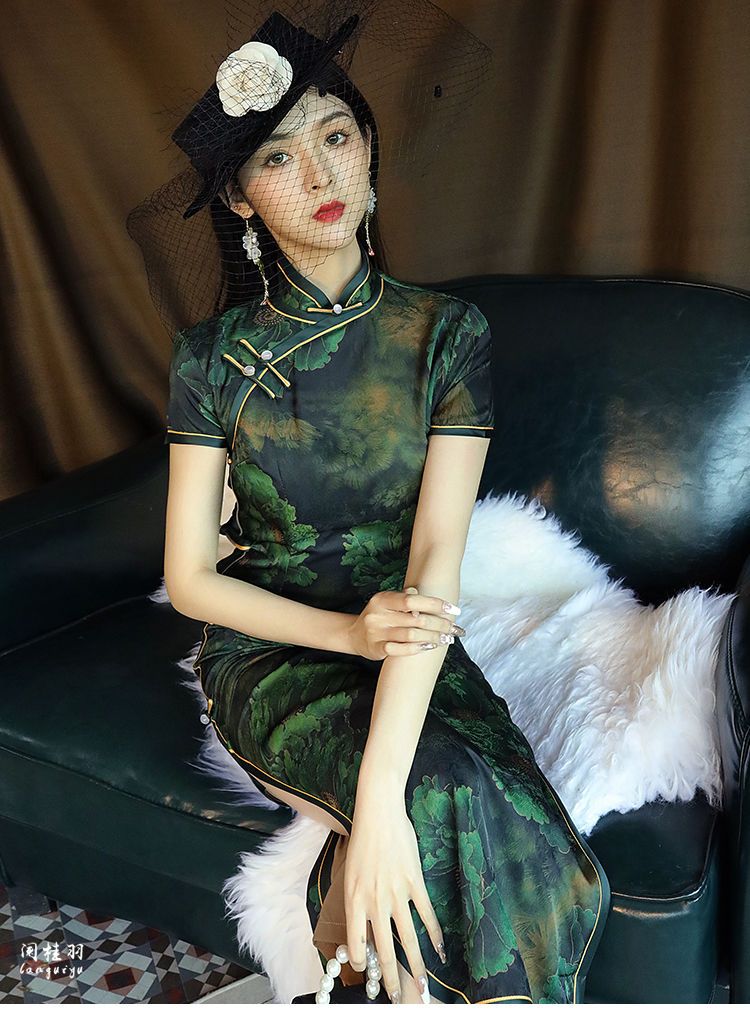 デイリーチャイナサマーロング2025改良グリーンレトロオールド上海エレガント婦人服 デイリーチャイナサマーロング2025改良グリーンレトロオールド上海エレガント婦人服