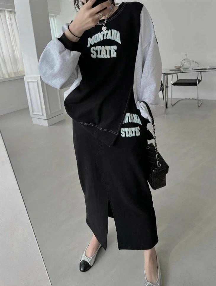 【急速出荷!】トップス スカート セットアップ レディース 上下セット 長袖トップス ロングスカート スリット オシャレ カジュアル バイカラー 韓国ファッション 【急速出荷!】トップス スカート セットアップ レディース 上下セット 長袖トップス ロングスカート スリット オシャレ カジュアル バイカラー 韓国ファッション