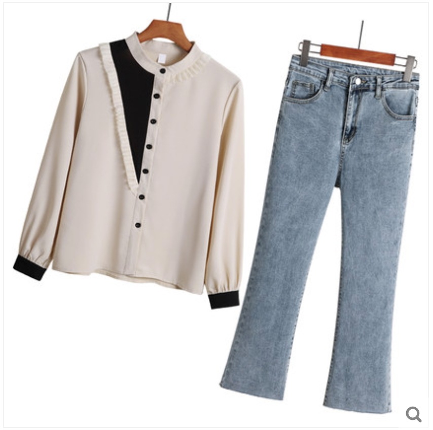 【セットアップ】ジーンズ＋バイカラーシャツ ツーピース a305