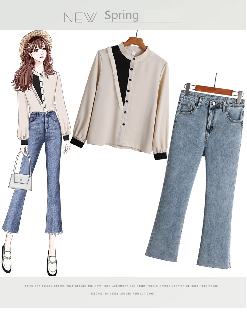 【セットアップ】ジーンズ＋バイカラーシャツ ツーピース a305