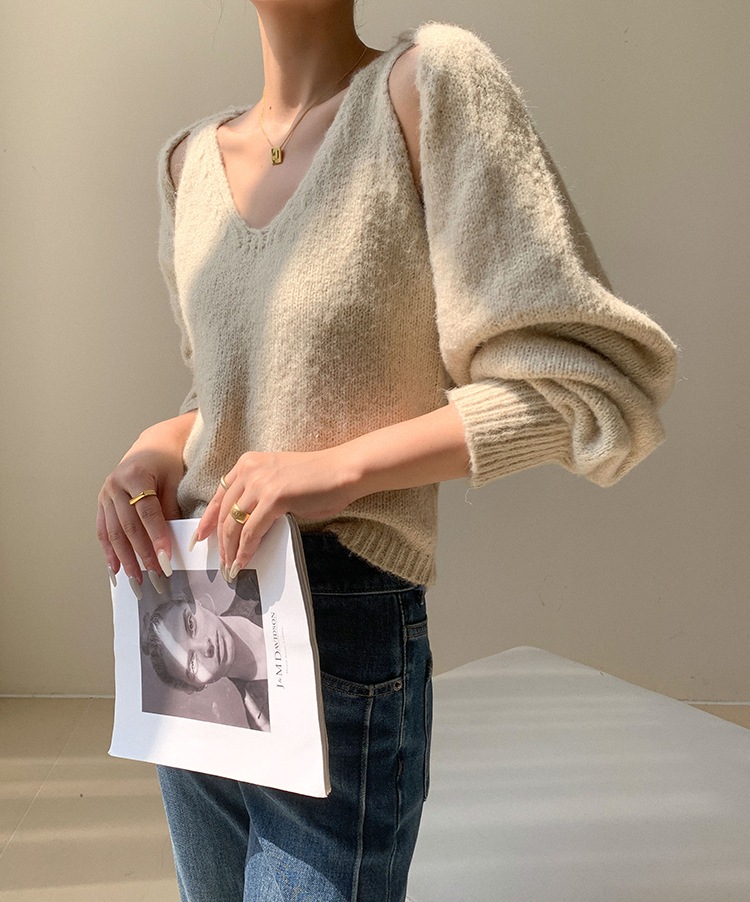 レディース ファッション カジュアル セーター 女性 秋 冬 ニット カーディガン ショール インナー ベスト アプリコット ＳＭＬXL トップス 袖あり かわいい 大人可愛い きれいめ シンプル