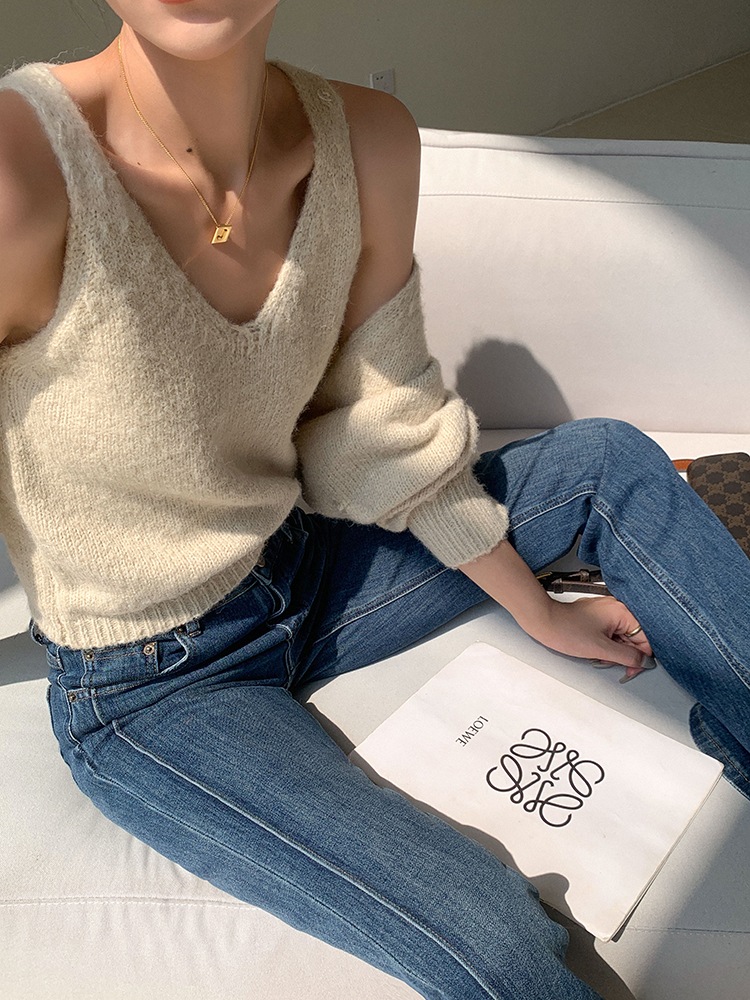 レディース ファッション カジュアル セーター 女性 秋 冬 ニット カーディガン ショール インナー ベスト アプリコット ＳＭＬXL トップス 袖あり かわいい 大人可愛い きれいめ シンプル