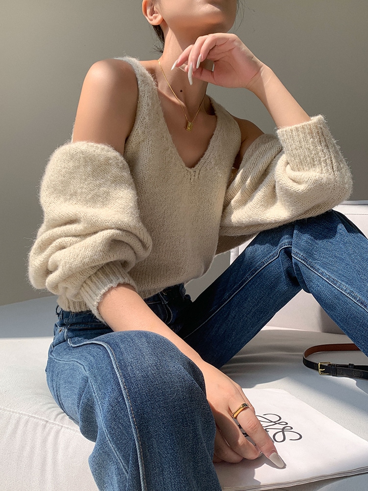 レディース ファッション カジュアル セーター 女性 秋 冬 ニット カーディガン ショール インナー ベスト アプリコット ＳＭＬXL トップス 袖あり かわいい 大人可愛い きれいめ シンプル