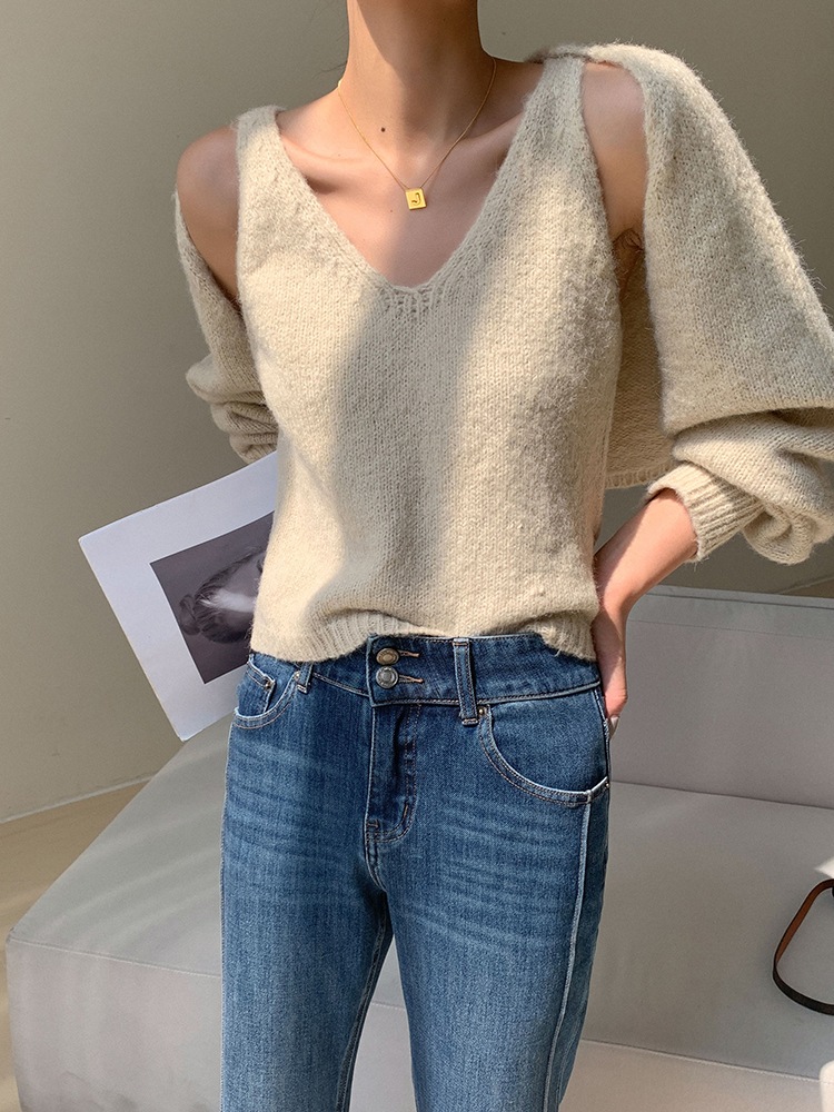 レディース ファッション カジュアル セーター 女性 秋 冬 ニット カーディガン ショール インナー ベスト アプリコット ＳＭＬXL トップス 袖あり かわいい 大人可愛い きれいめ シンプル