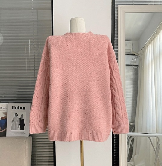 【取寄：納期2週間】ニットトップス レディース セーター ニット トップス 長袖 プルオーバー ケーブル編み ゆったり ルーズシルエット カジュアル お出掛け 秋冬 ピンク 可愛い キュート