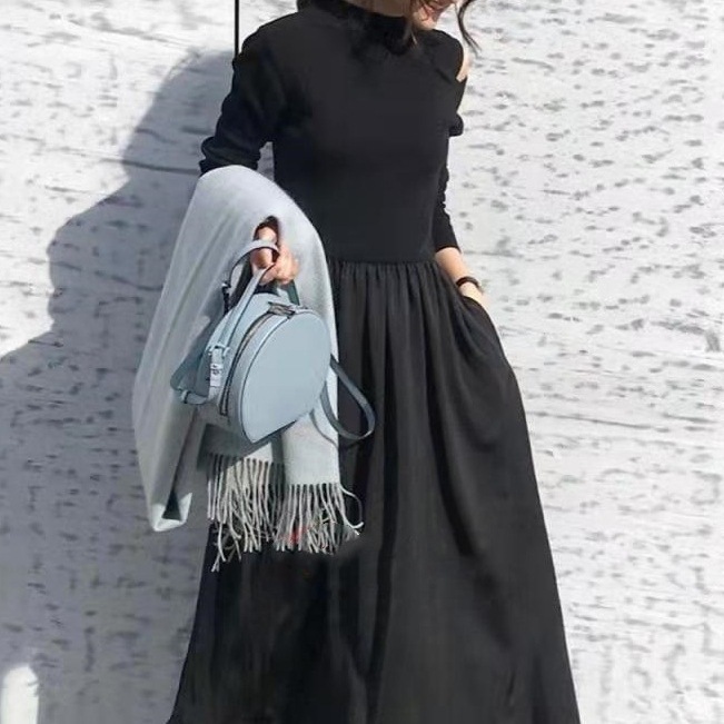 【上品な可愛さ】 エレガント 無地 透かし彫り ラウンドネック Aライン ニットワンピース 【上品な可愛さ】 エレガント 無地 透かし彫り ラウンドネック Aライン ニットワンピース