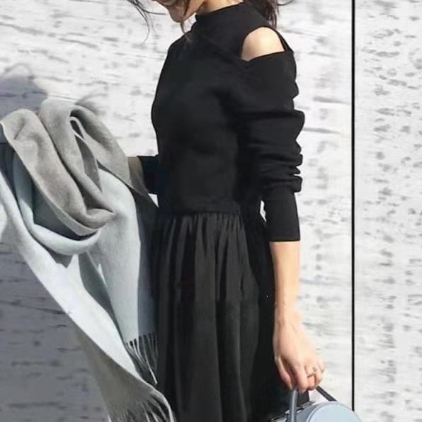 【上品な可愛さ】 エレガント 無地 透かし彫り ラウンドネック Aライン ニットワンピース 【上品な可愛さ】 エレガント 無地 透かし彫り ラウンドネック Aライン ニットワンピース