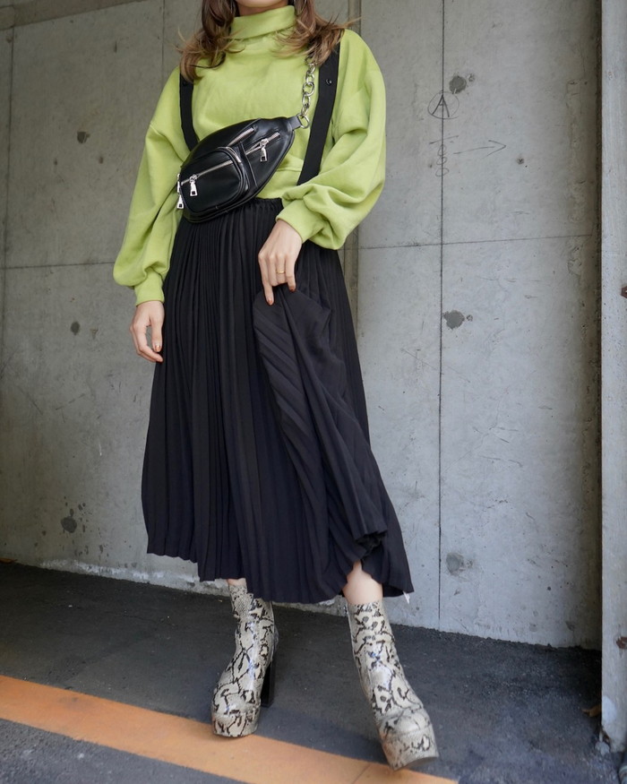 Cross Strap Pleats Jumper Long Skirt (black) A,D,G レディース ボトムス Cross Strap Pleats Jumper Long Skirt (black) A,D,G レディース ボトムス