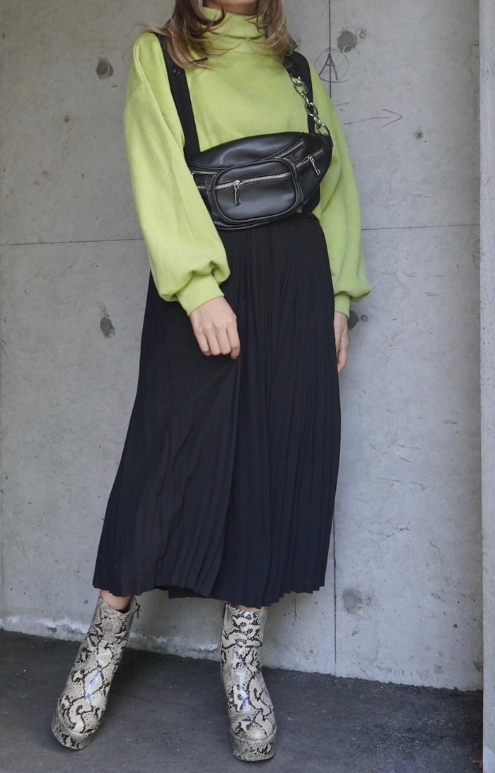 Cross Strap Pleats Jumper Long Skirt (black) A,D,G レディース ボトムス Cross Strap Pleats Jumper Long Skirt (black) A,D,G レディース ボトムス