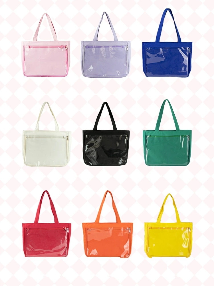 【即納】痛バッグ 痛バッグ トートバッグ 片面透明 ビニールバッグ 缶バッジ 遠足 イベント用 大容量 多色選べるかばんおしゃれ 可愛い お出掛け 推し活バッグバッジ入れ可能（バッグのみバッジは付属