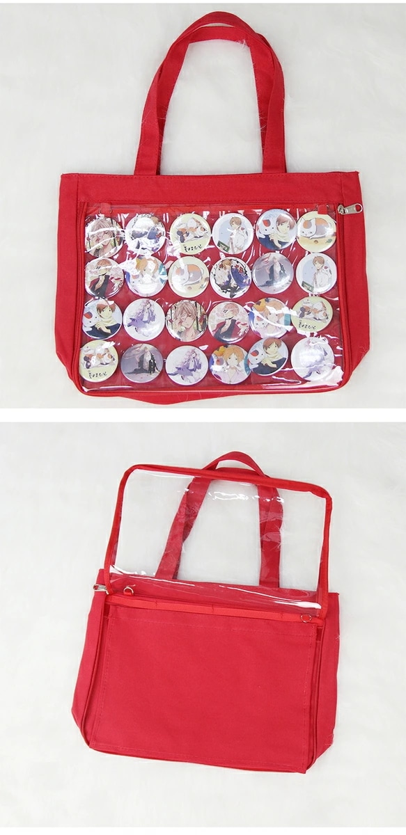 【即納】痛バッグ 痛バッグ トートバッグ 片面透明 ビニールバッグ 缶バッジ 遠足 イベント用 大容量 多色選べるかばんおしゃれ 可愛い お出掛け 推し活バッグバッジ入れ可能（バッグのみバッジは付属