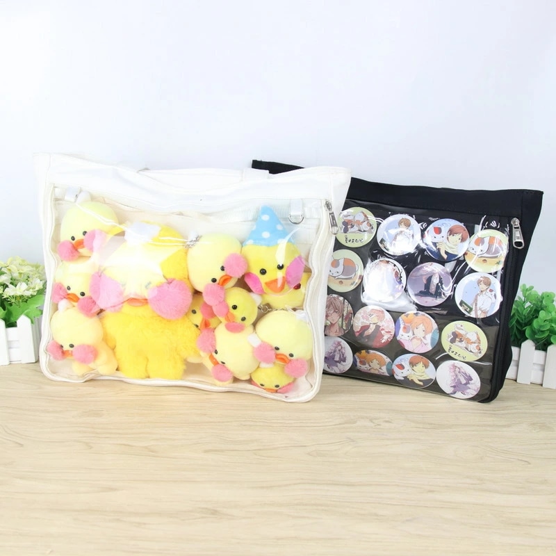 【即納】痛バッグ 痛バッグ トートバッグ 片面透明 ビニールバッグ 缶バッジ 遠足 イベント用 大容量 多色選べるかばんおしゃれ 可愛い お出掛け 推し活バッグバッジ入れ可能（バッグのみバッジは付属