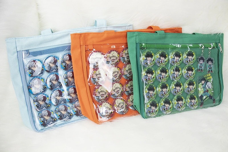 【即納】痛バッグ 痛バッグ トートバッグ 片面透明 ビニールバッグ 缶バッジ 遠足 イベント用 大容量 多色選べるかばんおしゃれ 可愛い お出掛け 推し活バッグバッジ入れ可能（バッグのみバッジは付属