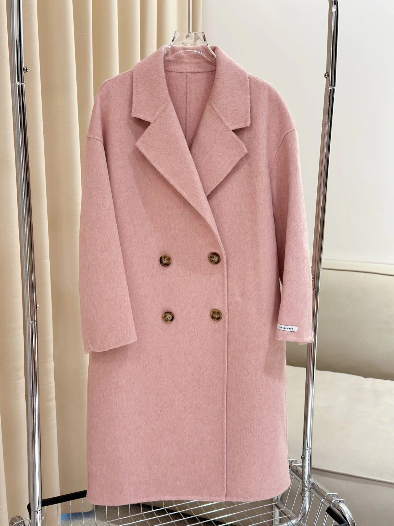 秋冬新作ロングヘア両面ウールコートミドル丈ラグランスリーブドロップショルダールーズスタイル韓国風怠け者風アウターレディース 秋冬新作ロングヘア両面ウールコートミドル丈ラグランスリーブドロップショルダールーズスタイル韓国風怠け者風アウターレディース