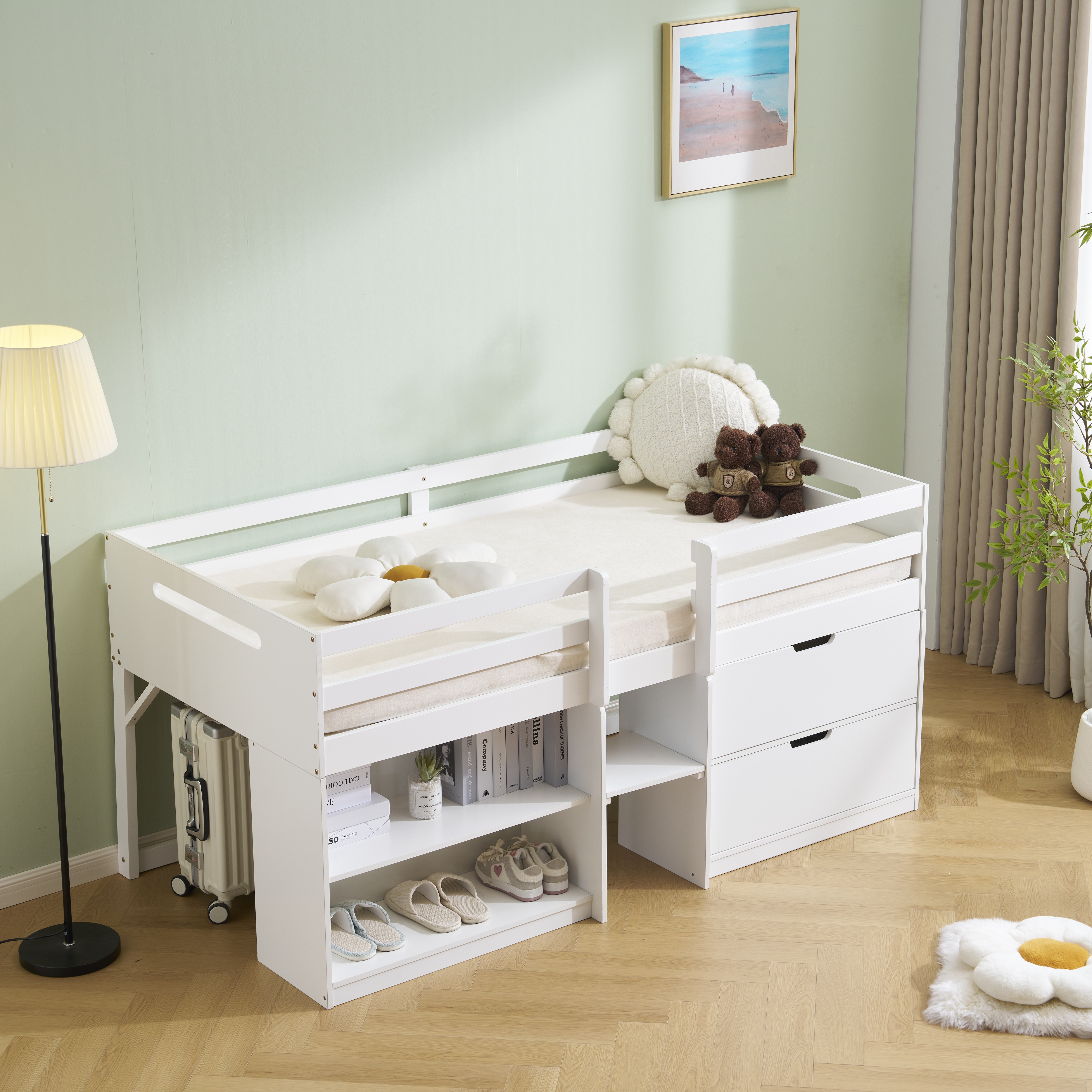 新作限定価格❣ロフトベッド シングル ロータイプ ハシゴ すのこ 引き出し 本棚 新作限定価格❣ロフトベッド シングル ロータイプ ハシゴ すのこ